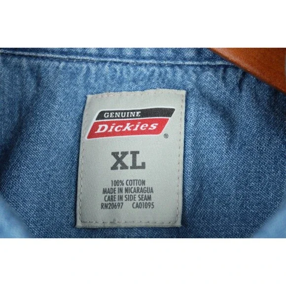 Dickies Shirt Mens XL Blue Denim 100% Cotton Button Up Workwear - Picture 3 of 16